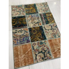 Burak Halı El Dokuma Patchwork Halı 83X118 Renkli Yamalı Yün Küçük Hal !
