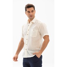 Eliş Şile Bezi Kısa Kol Köy Bezi Erkek Gömlek Krem 3002