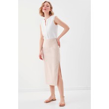 Vitrin Yanı Yırtmaçlı Midi Boy Etek