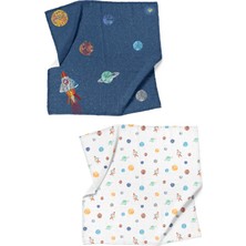 Casadora Baby Space Planet 100% Pamuk 2'li Müslin Örtü Seti - 90X90 cm