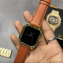 Pazariz Watch Gold Series Gen 10 Özel Seri Metal/deri Çift Kordon Limited Edition Altın Rengi Akıllı Saat