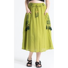 Nil Vual Midi Boy Yazlık Etek Fıstık Yeşili fysl