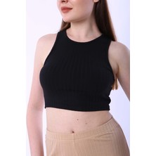 CHEISU Kadın Crop Siyah Raporlu Kaşkorse