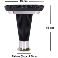 Koldoor Akça Siyah Krom Mobilya - Tv Ünitesi- Komidin - Sehpa Ayağı 15 cm 4 Adet
