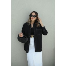 Havoş Siyah Dikiş Detaylı Pamuklu Gömlek