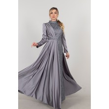 Feminist Gri Iç Kısmı Simli Saten Abiye 6502431.06