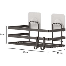 Sas Haus Ömür Boyu Paslanmaz Yapışkanlı Banyo Düzenleyici Şampuanlık Tek Katlı Duş Rafı Siyah Lm -01