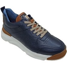 Marcomen Lacivert Kahve Deri Erkek Sneaker Ayakkabı