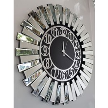 Ayna Denizi Güneş Silver Circle Black Model Gümüş Siyah Renk 85 Cm Dekoratif Aynalı Duvar Saati