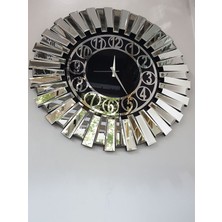 Ayna Denizi Güneş Silver Circle Black Model Gümüş Siyah Renk 85 Cm Dekoratif Aynalı Duvar Saati