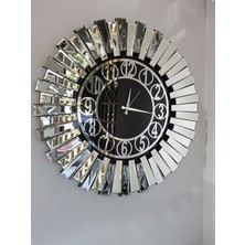 Ayna Denizi Güneş Silver Circle Black Model Gümüş Siyah Renk 85 Cm Dekoratif Aynalı Duvar Saati