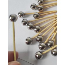 TM Tasarım Mağazası 50 Adet Dekoratif Gümüş Yuvarlak Büyük Inci Boncuklu Kürdan 6,5 cm - Inci 10 mm