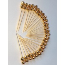 TM Tasarım Mağazası 50 Adet Dekoratif Gold Çift Inci Boncuklu Kokteyl Kürdan 6,5 cm - Inci 8 mm