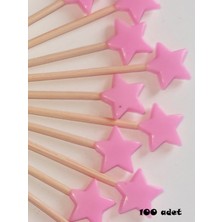 TM Tasarım Mağazası 100 Adet Dekoratif Yıldız Parti Kürdanı 6 cm Pembe - Yıldız 10 mm