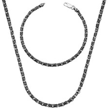 925 Gümüş Gümüş 4mm Kral Zincir Kolye Bileklik Set