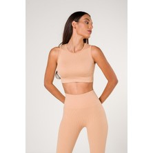 Secret Moda Fitilli Crop Top Büstiyer Seamless Spor Sütyeni Krem
