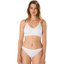 Secret Moda Ayar Askılı Ince Askılı Crop Top Pedli Büstiyer Beyaz