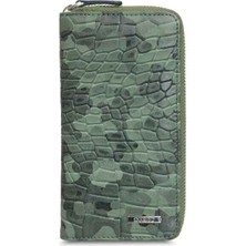 Guard Siyah/yeşil Kamuflaj Baskılı Deri Fermuarlı Cüzdan