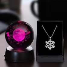 Keyfim Shop Satürn Işıklı Cam Küre 8cm*6cm Kar Tanesi Kolye Hediyeli