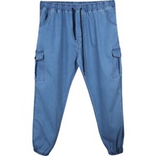 Maruf Shop Kargo Cepli Büyük Beden Kot Jogger Pantolon Açık Mavi