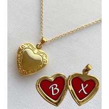 Bsb B x Harfli Epoksi Dolgulu Açılır Kapanır Kapaklı Kalp Sevgili Arkadaşlık Kolyesi Altın Kaplama