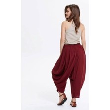 Bohemian Drape Bel Detaylı Dökümlü Bordo Şalvar Pantolon