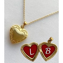 Bsb L B Harfli Epoksi Dolgulu Açılır Kapanır Kapaklı Kalp Sevgili Arkadaşlık Kolyesi Altın Kaplama