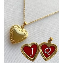 Bsb J Q Harfli Epoksi Dolgulu Açılır Kapanır Kapaklı Kalp Sevgili Arkadaşlık Kolyesi Altın Kaplama