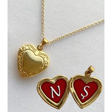 Bsb N Ş Harfli Epoksi Dolgulu Açılır Kapanır Kapaklı Kalp Sevgili Arkadaşlık Kolyesi Altın Kaplama