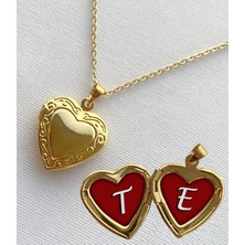 Bsb T E Harfli Epoksi Dolgulu Açılır Kapanır Kapaklı Kalp Sevgili Arkadaşlık Kolyesi Altın Kaplama