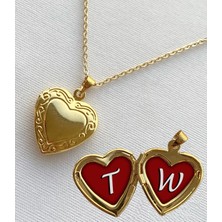 Bsb T W Harfli Epoksi Dolgulu Açılır Kapanır Kapaklı Kalp Sevgili Arkadaşlık Kolyesi Altın Kaplama