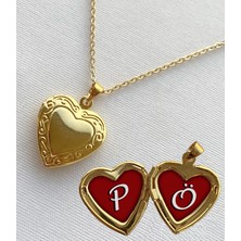Bsb P Ö Harflp Epoksi Dolgulu Açılır Kapanır Kapaklı Kalp Sevgili Arkadaşlık Kolyesi Altın Kaplama