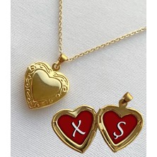 Bsb x  Ş Harfli Epoksi Dolgulu Açılır Kapanır Kapaklı Kalp Sevgili Arkadaşlık Kolyesi Altın Kaplama