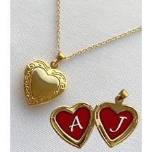 Bsb A J Harfli Epoksi Dolgulu Açılır Kapanır Kapaklı Kalp Sevgili Arkadaşlık Kolyesi Altın Kaplama