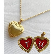 Bsb T U Harfli Epoksi Dolgulu Açılır Kapanır Kapaklı Kalp Sevgili Arkadaşlık Kolyesi Altın Kaplama