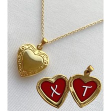 Bsb x  T Harfli Epoksi Dolgulu Açılır Kapanır Kapaklı Kalp Sevgili Arkadaşlık Kolyesi Altın Kaplama