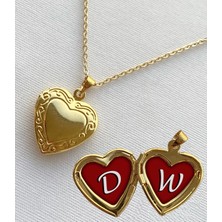 Bsb D W Harfli Epoksi Dolgulu Açılır Kapanır Kapaklı Kalp Sevgili Arkadaşlık Kolyesi Altın Kaplama