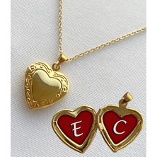 Bsb E C Harfli Epoksi Dolgulu Açılır Kapanır Kapaklı Kalp Sevgili Arkadaşlık Kolyesi Altın Kaplama
