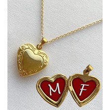 Bsb M F Harfli Epoksi Dolgulu Açılır Kapanır Kapaklı Kalp Sevgili Arkadaşlık Kolyesi Altın Kaplama