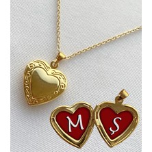 Bsb M Ş Harfli Epoksi Dolgulu Açılır Kapanır Kapaklı Kalp Sevgili Arkadaşlık Kolyesi Altın Kaplama