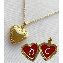 Bsb Ö C Harfli Epoksi Dolgulu Açılır Kapanır Kapaklı Kalp Sevgili Arkadaşlık Kolyesi Altın Kaplama