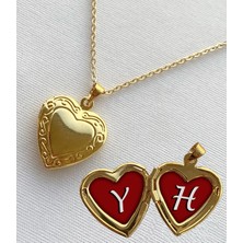 Bsb Y H Harfli Epoksi Dolgulu Açılır Kapanır Kapaklı Kalp Sevgili Arkadaşlık Kolyesi Altın Kaplama