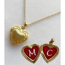 Bsb M C Harfli Epoksi Dolgulu Açılır Kapanır Kapaklı Kalp Sevgili Arkadaşlık Kolyesi Altın Kaplama