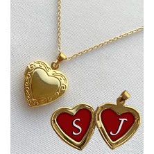 Bsb S J Harfli Epoksi Dolgulu Açılır Kapanır Kapaklı Kalp Sevgili Arkadaşlık Kolyesi Altın Kaplama