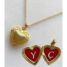 Bsb Y Ç Harfli Epoksi Dolgulu Açılır Kapanır Kapaklı Kalp Sevgili Arkadaşlık Kolyesi Altın Kaplama