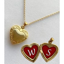 Bsb W  S Harfli Epoksi Dolgulu Açılır Kapanır Kapaklı Kalp Sevgili Arkadaşlık Kolyesi Altın Kaplama