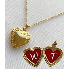 Bsb W  T Harfli Epoksi Dolgulu Açılır Kapanır Kapaklı Kalp Sevgili Arkadaşlık Kolyesi Altın Kaplama