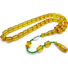 Tesbih Rüyası Eskitme Kesim Şeffaf Sarı Renkli Kehribar Tesbih