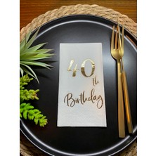 Kidspartim Gold Yaldızlı Beyaz Kırk Yaş Bırthday Garson Katlama Peçete 16 Lı