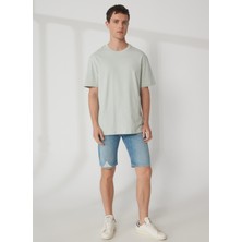 Denim Trip Rahat Fit Mini Denim Patchli Adaçayı Yeşil Erkek T-shirt